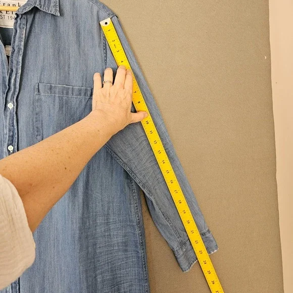Frank & Eileen Womens XL Rory Chambray Shirt Dress Tattered Italian Cotton USA - Picture 13 of 16